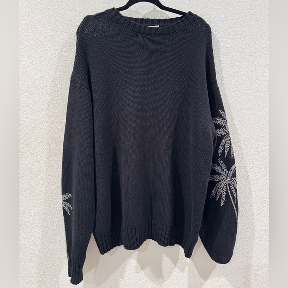 Carmar 100% Cotton Black Knit Longline Oversized Palm Tree Rhinestone Sweater S - Picture 1 of 17